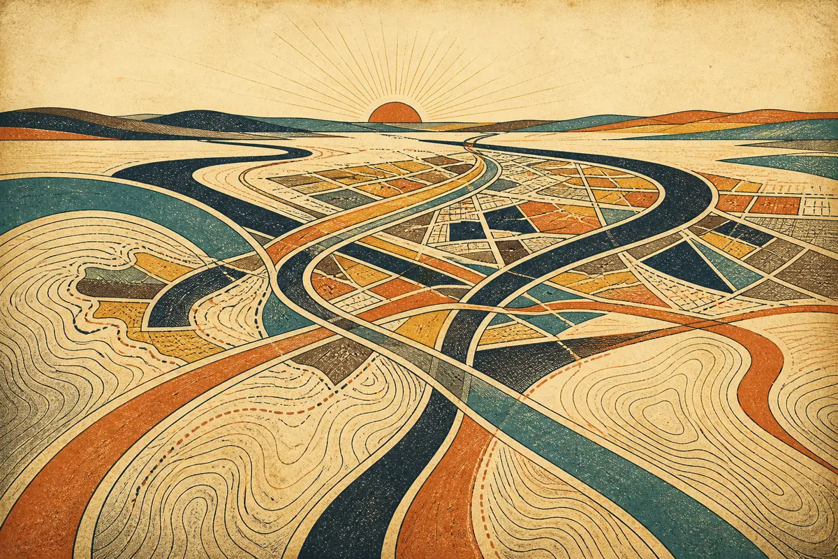 Abstract illustrated map composition for Saguenay, Canada