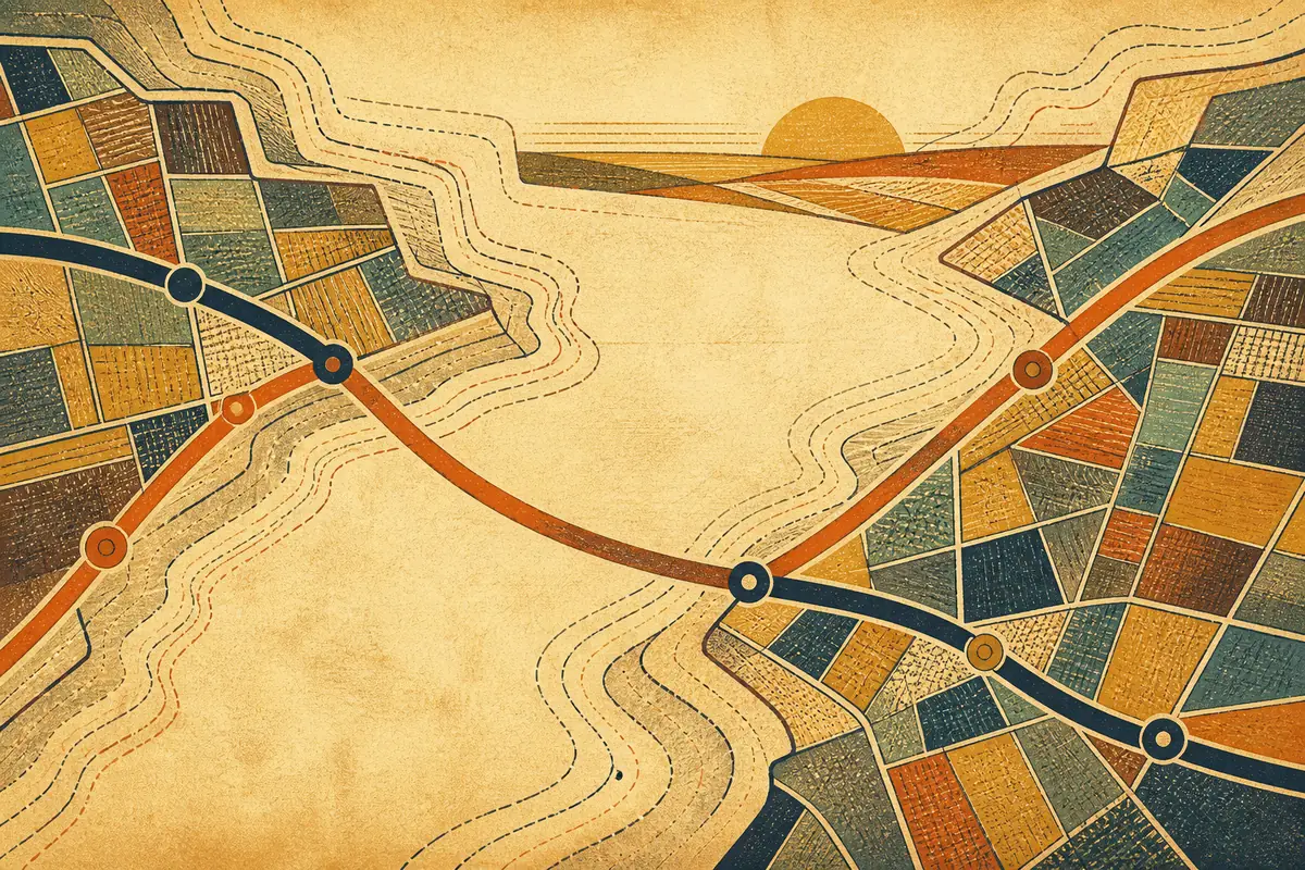 Abstract illustrated map composition for Saint-Jean-sur-Richelieu, Canada