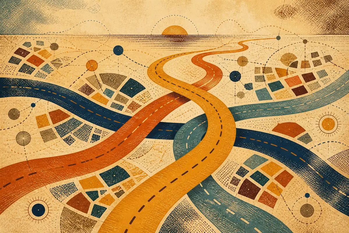Abstract illustrated map composition for Shawinigan, Canada