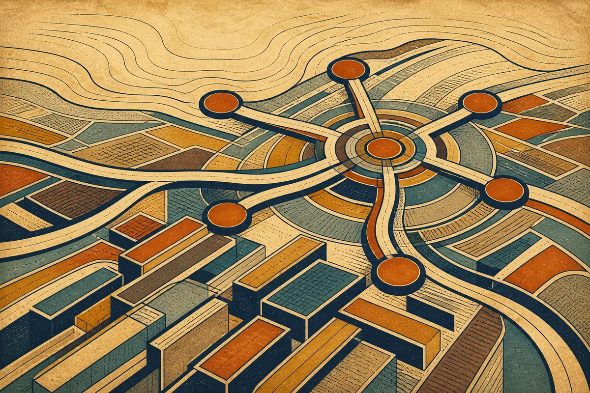 Abstract illustrated map composition for Sherbrooke, Canada