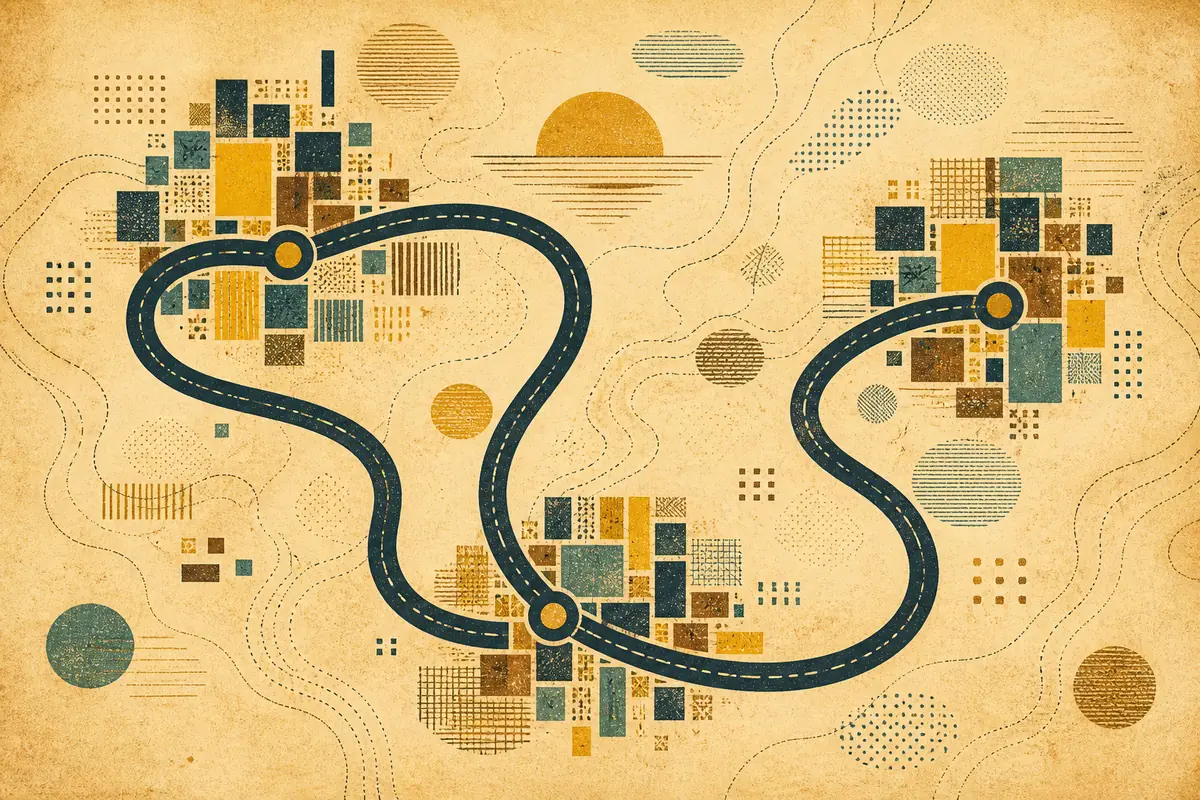 Abstract illustrated map composition for Sorel-Tracy, Canada