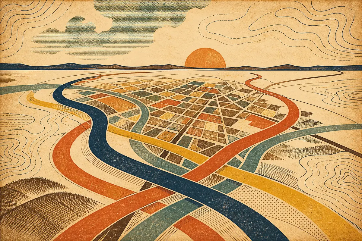 Abstract illustrated map composition for Terrebonne, Canada