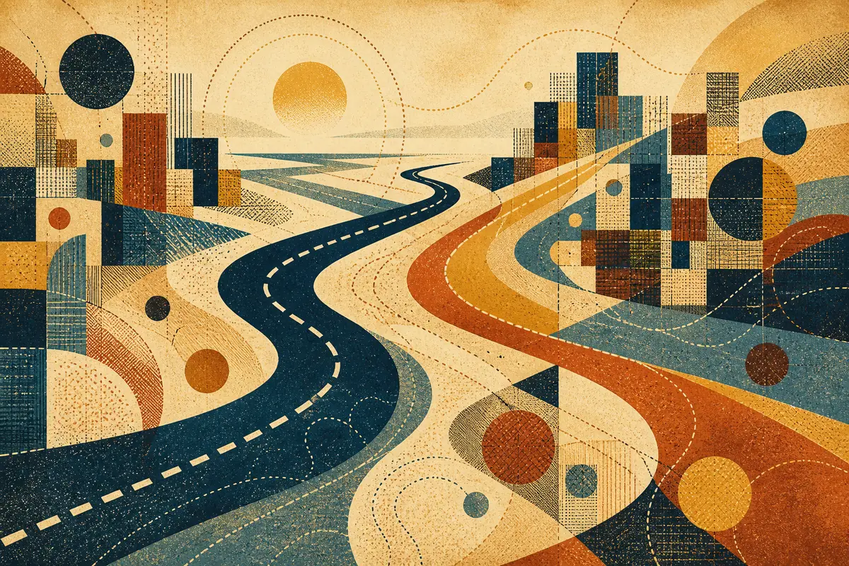 Abstract illustrated map composition for Val-d'Or, Canada