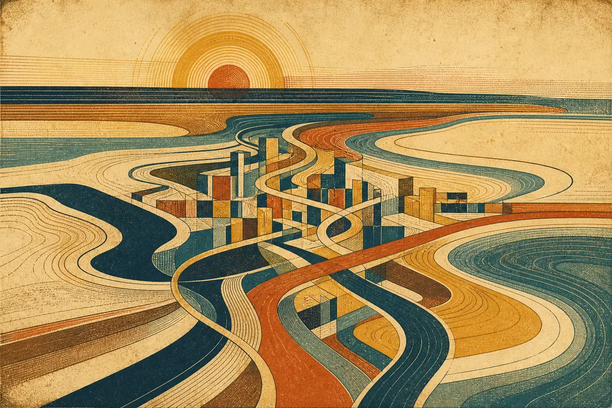 Abstract illustrated map composition for Vancouver, Canada