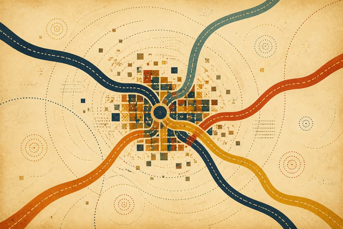 Abstract illustrated map composition for Victoriaville, Canada