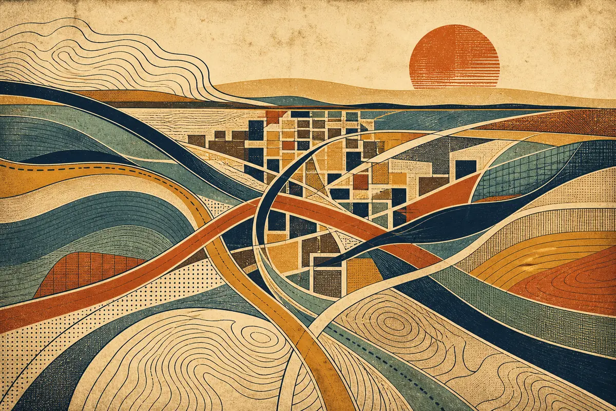 Abstract illustrated map composition for Waterloo, Canada
