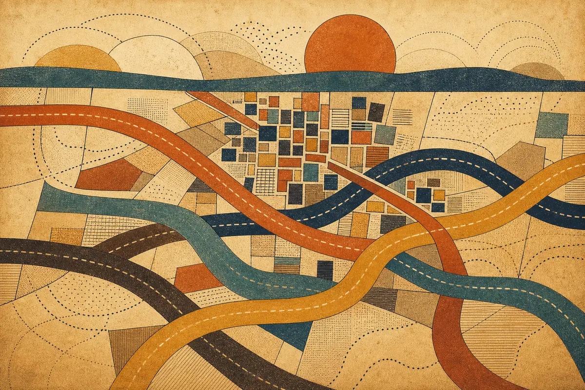 Abstract illustrated map composition for Welland, Canada
