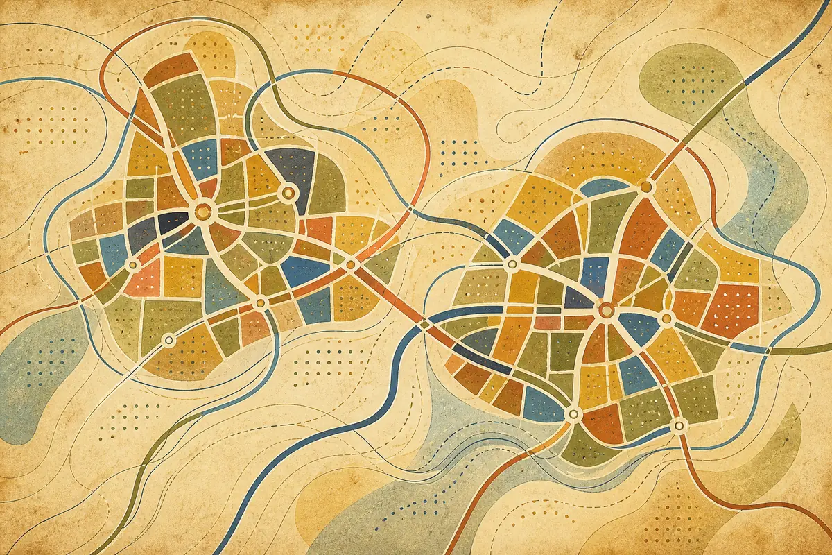 Abstract illustrated map composition for Windsor, Canada