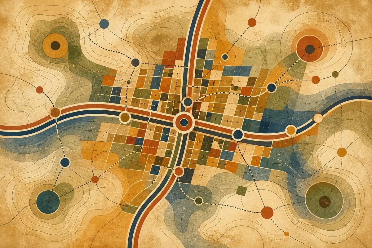 Abstract illustrated map composition for Winnipeg, Canada
