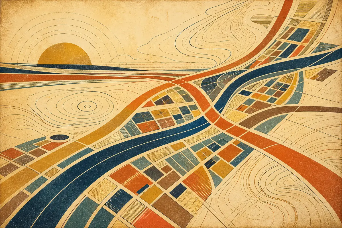 Abstract illustrated map composition for Wood Buffalo, Canada