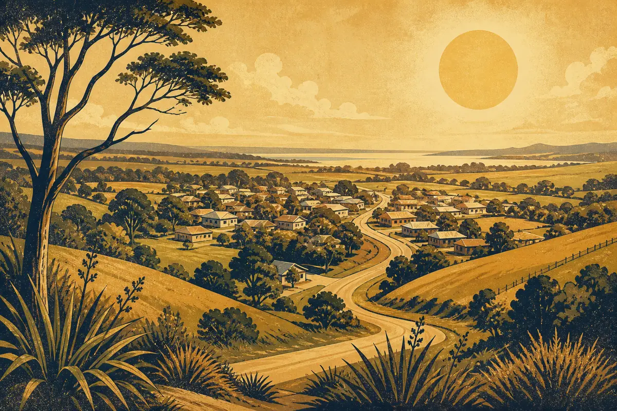 Abstract illustrated map composition for Kerikeri, New Zealand