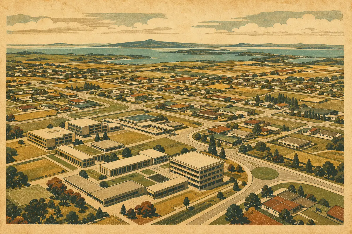Abstract illustrated map composition for Manukau City, New Zealand