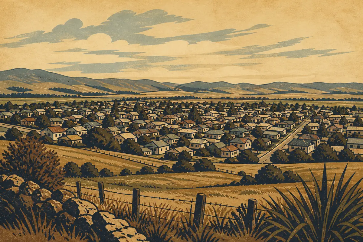 Abstract illustrated map composition for Mosgiel, New Zealand