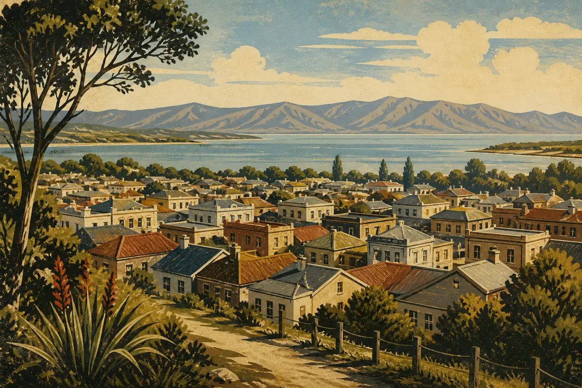 Abstract illustrated map composition for Nelson, New Zealand