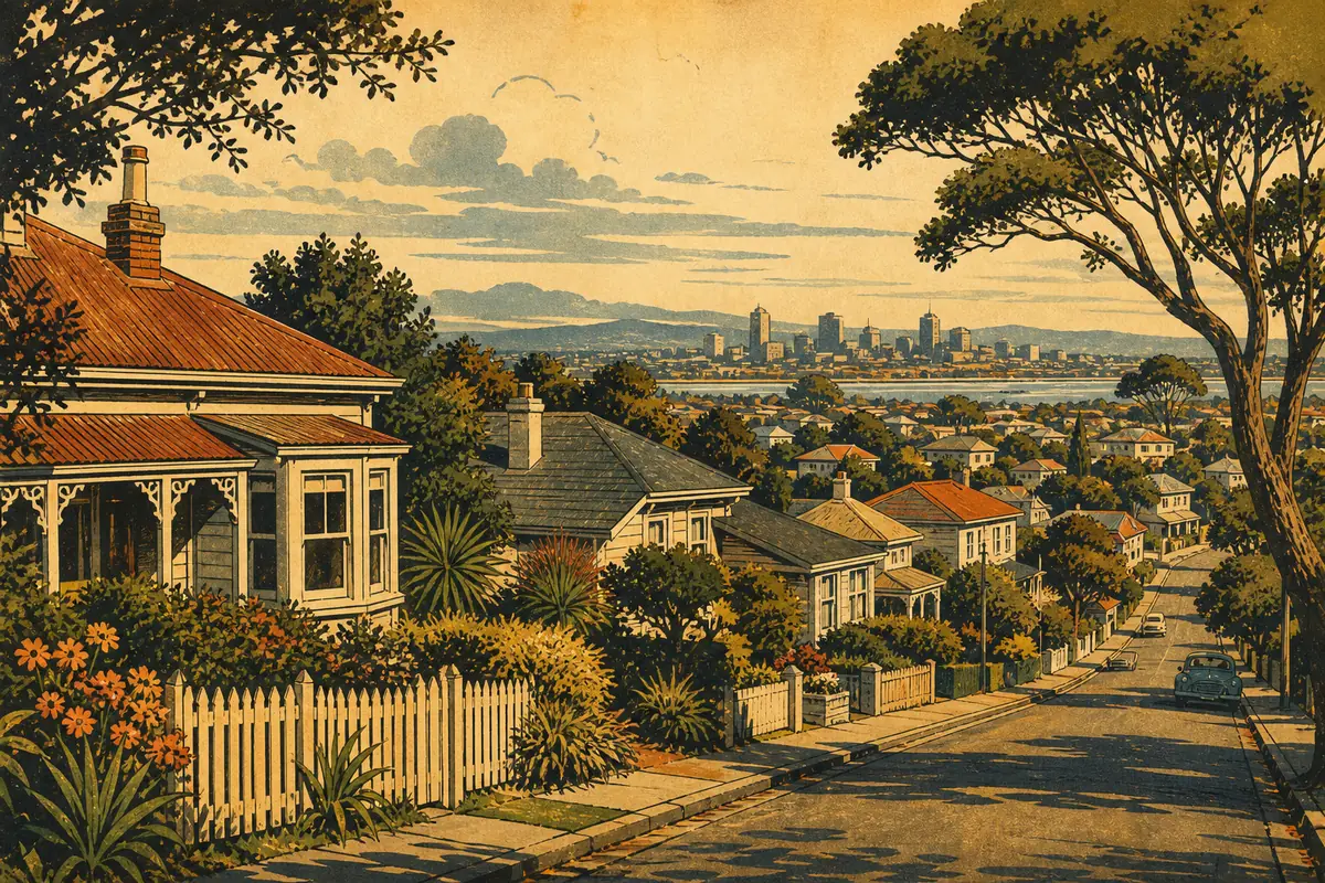 Abstract illustrated map composition for Northcote, New Zealand