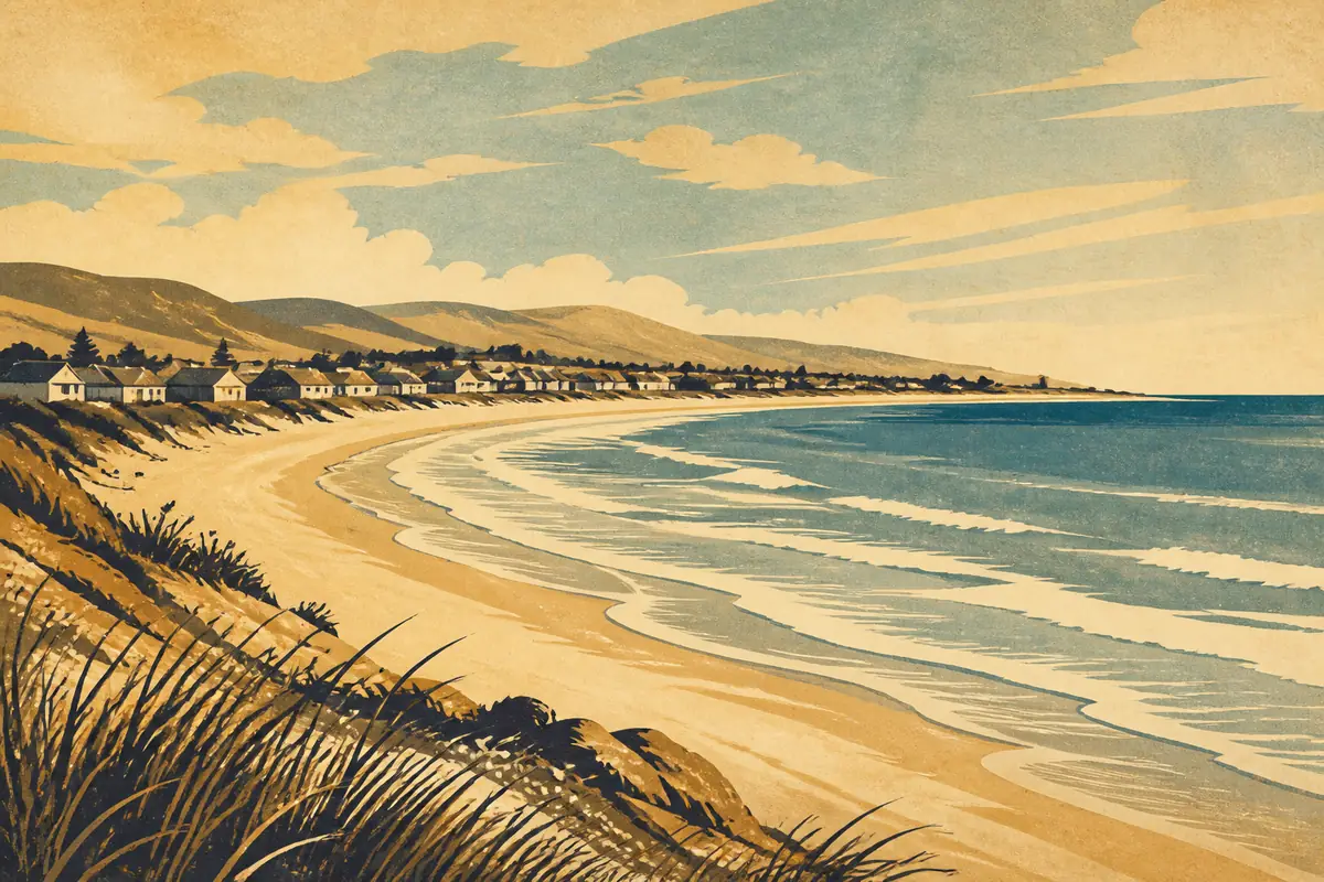 Abstract illustrated map composition for Paraparaumu Beach, New Zealand