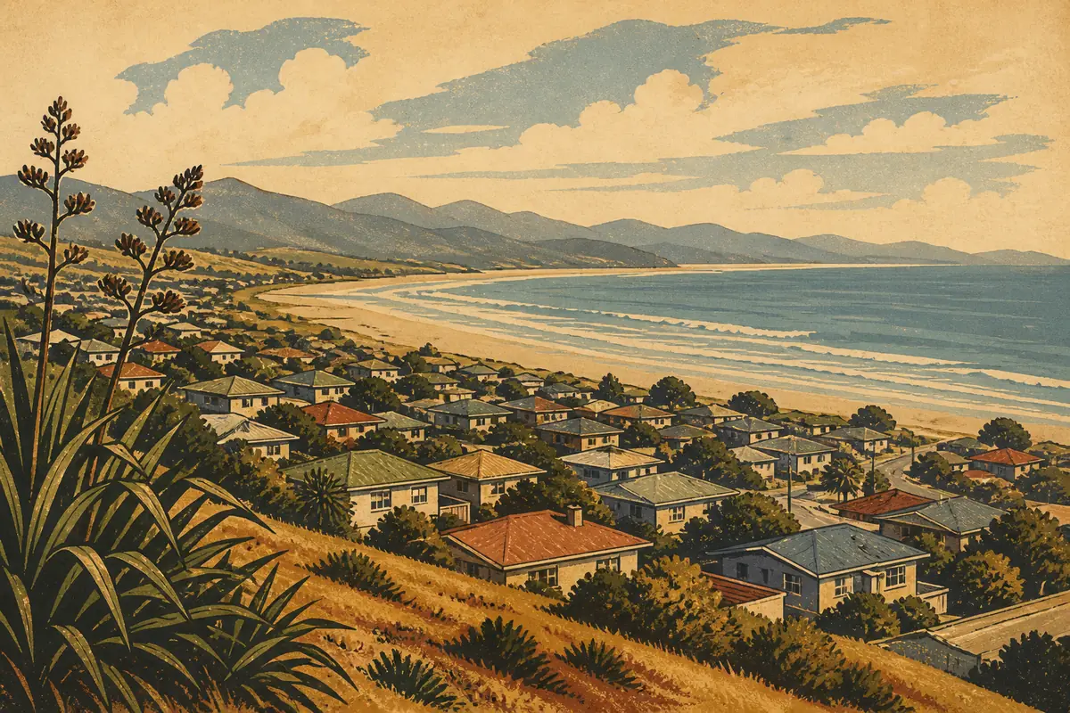 Abstract illustrated map composition for Paraparaumu, New Zealand