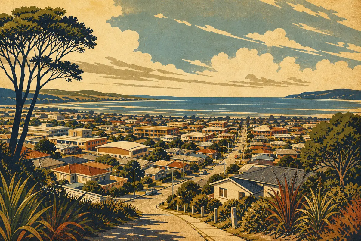 Abstract illustrated map composition for Porirua, New Zealand