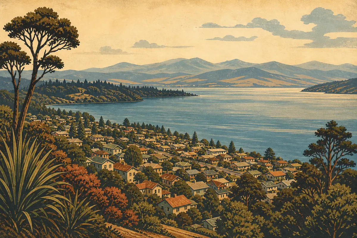 Abstract illustrated map composition for Rotorua, New Zealand