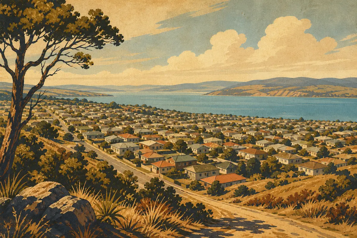 Abstract illustrated map composition for Taupo, New Zealand