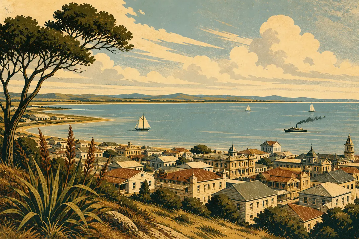 Abstract illustrated map composition for Tauranga, New Zealand