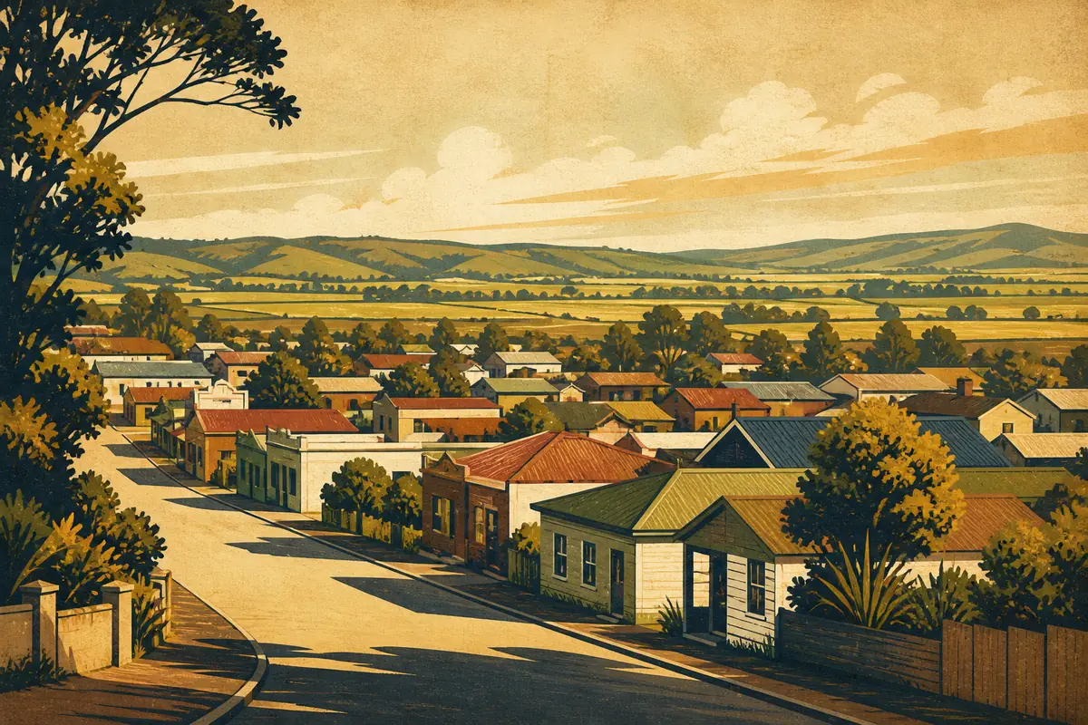 Abstract illustrated map composition for Te Awamutu, New Zealand