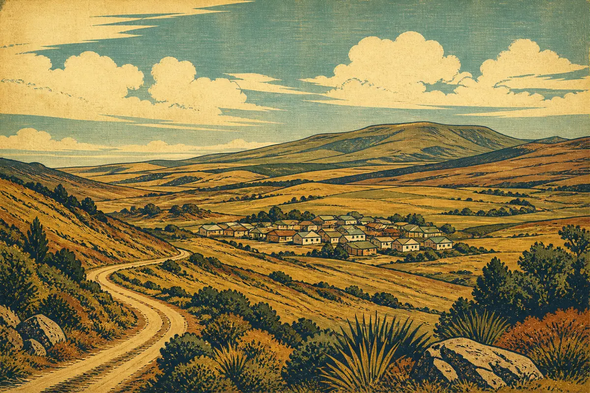 Abstract illustrated map composition for Turangi, New Zealand