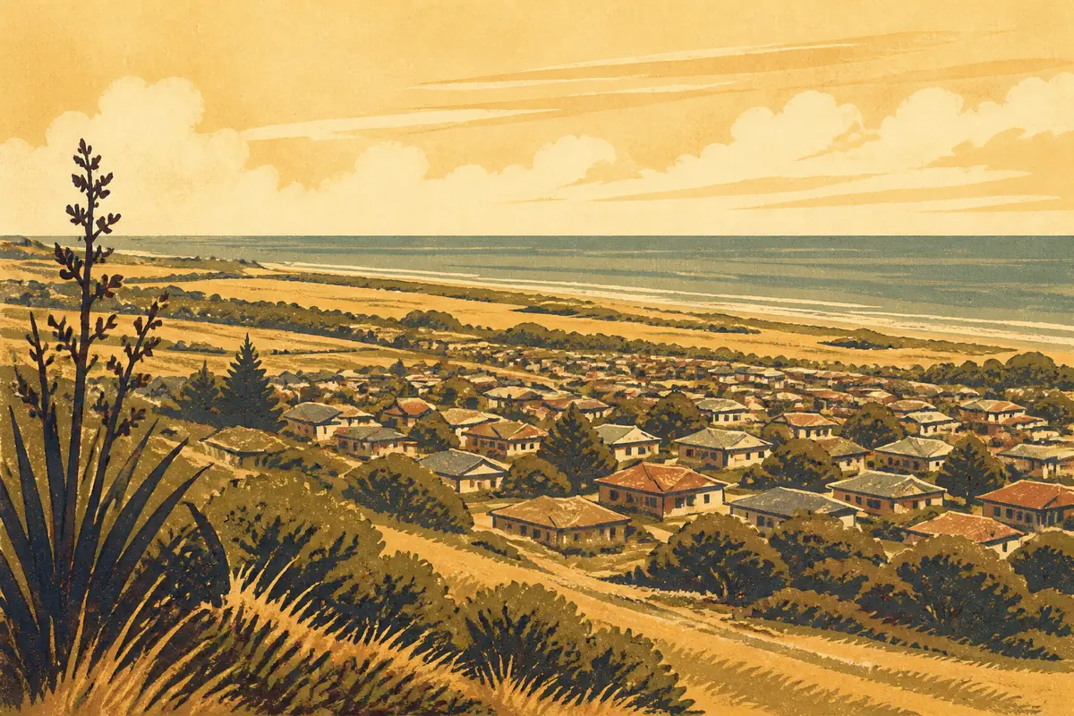 Abstract illustrated map composition for Waikanae, New Zealand