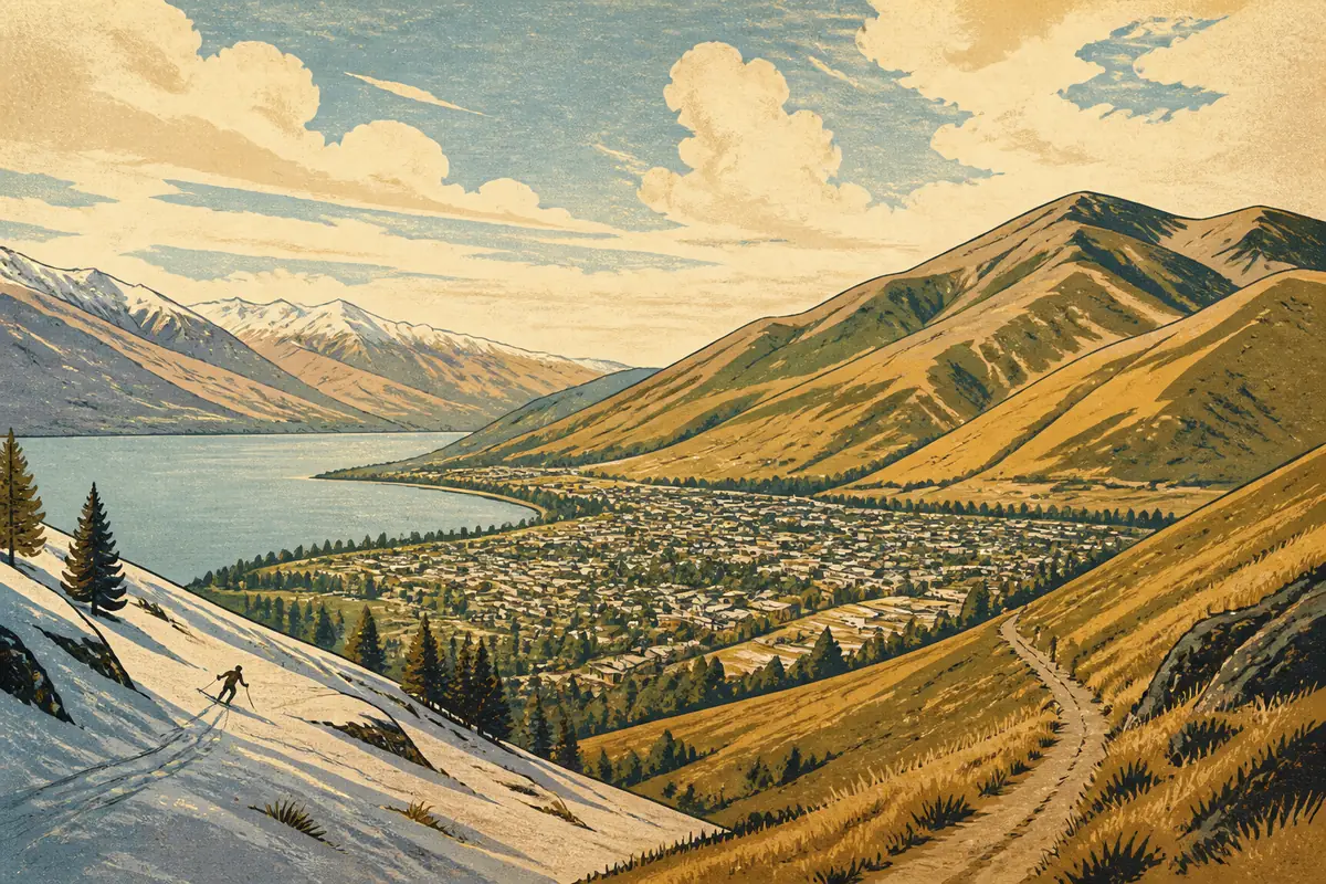 Abstract illustrated map composition for Wanaka, New Zealand