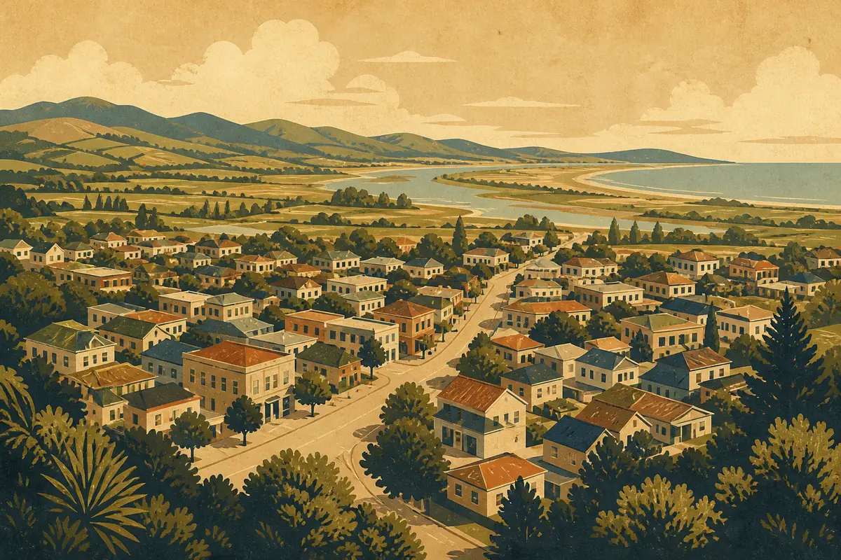 Abstract illustrated map composition for Whakatane, New Zealand