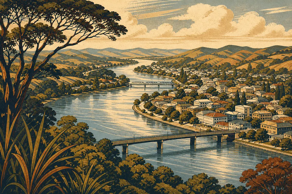 Abstract illustrated map composition for Whanganui, New Zealand