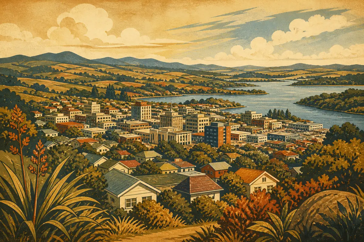 Abstract illustrated map composition for Whangarei, New Zealand