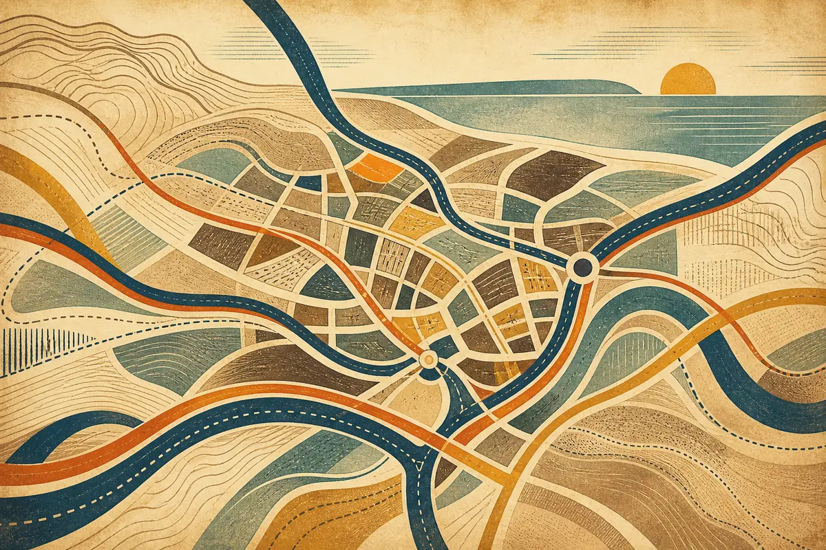 Abstract illustrated map composition for Aberdeen, United Kingdom
