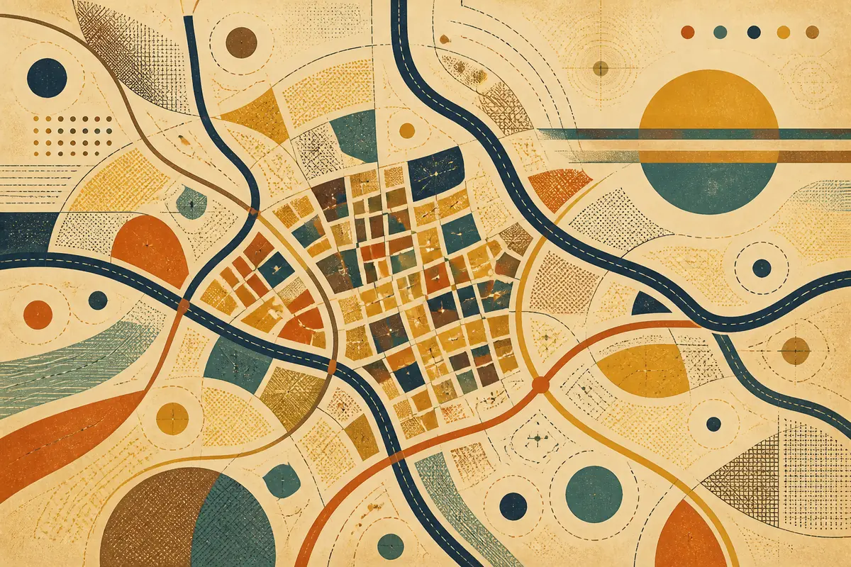 Abstract illustrated map composition for Aldridge, United Kingdom