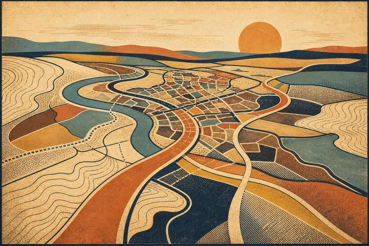 Abstract illustrated map composition for Bath, United Kingdom