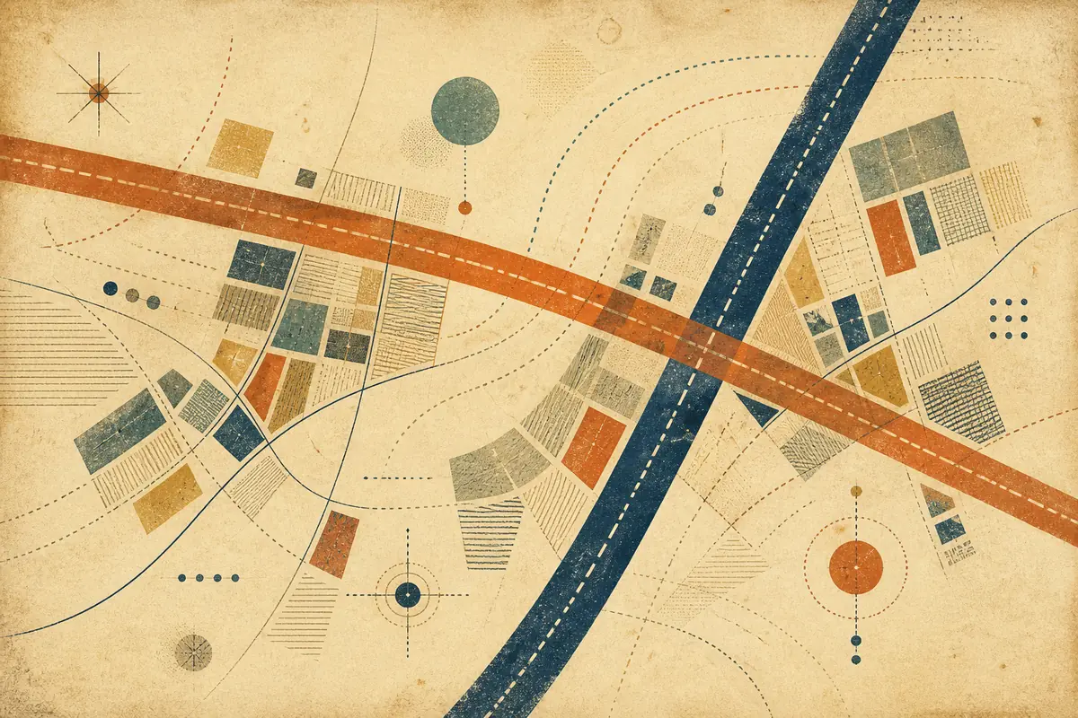 Abstract illustrated map composition for Bedworth, United Kingdom