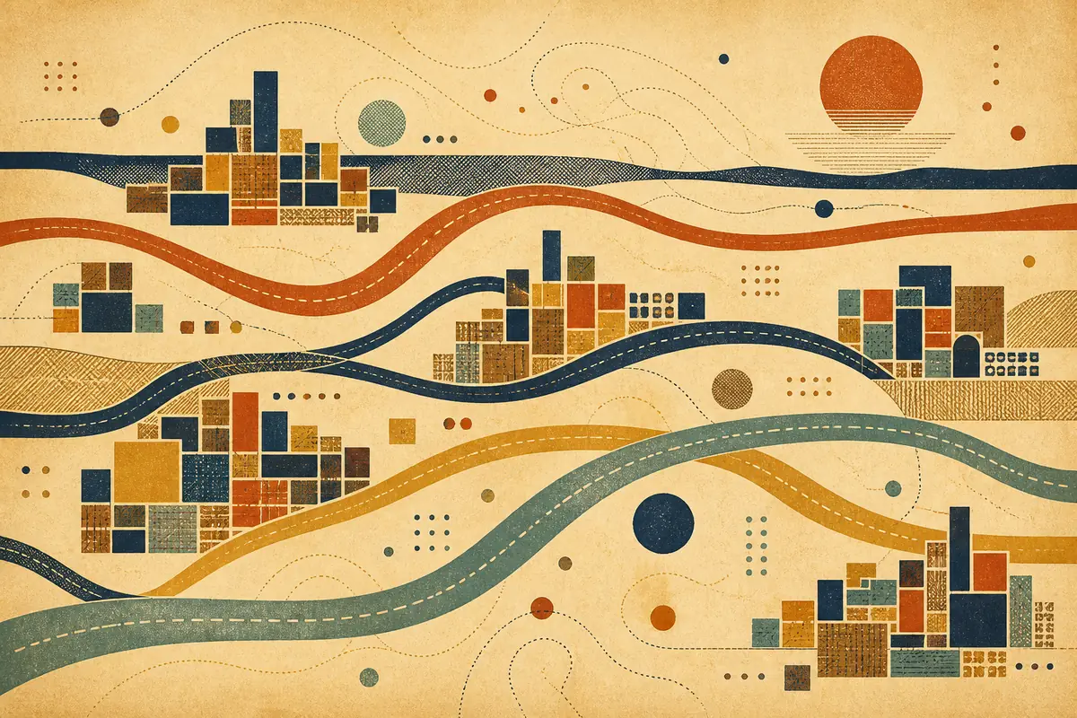 Abstract illustrated map composition for Blyth, United Kingdom