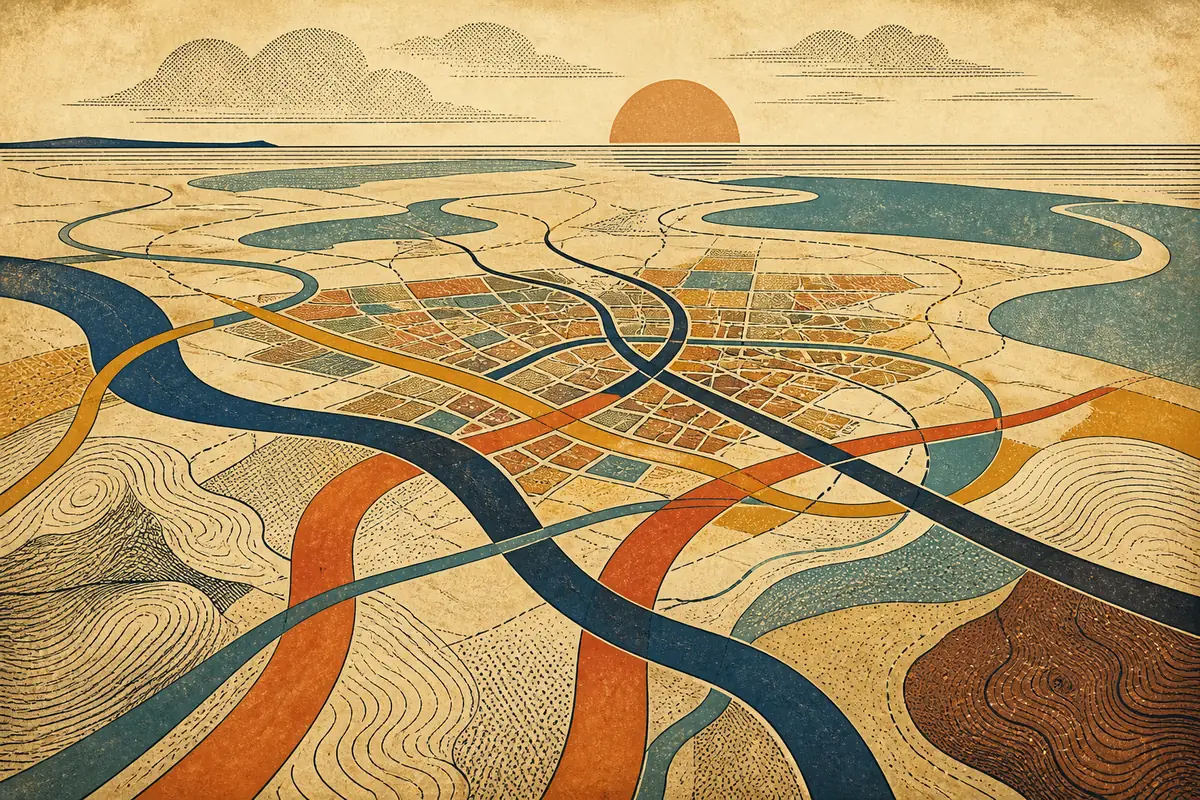 Abstract illustrated map composition for Bournemouth, United Kingdom