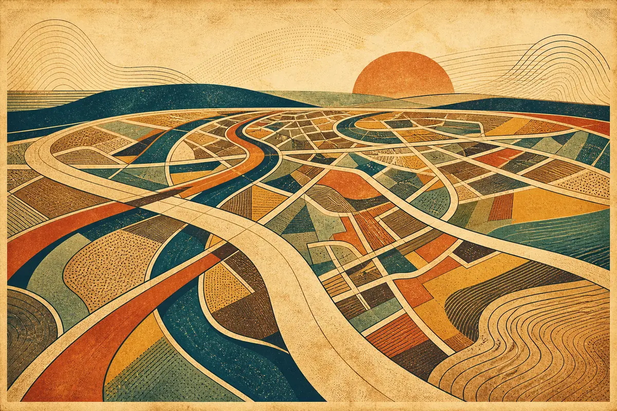 Abstract illustrated map composition for Brixton, United Kingdom