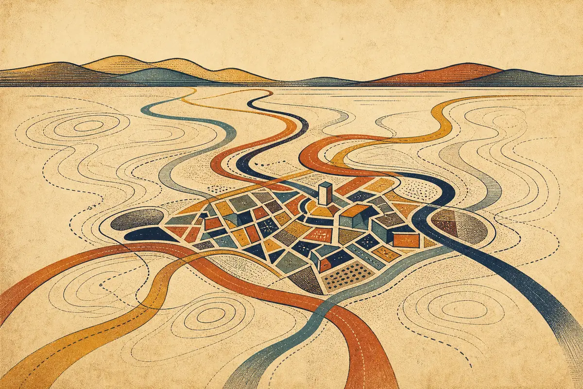Abstract illustrated map composition for Burton upon Trent, United Kingdom