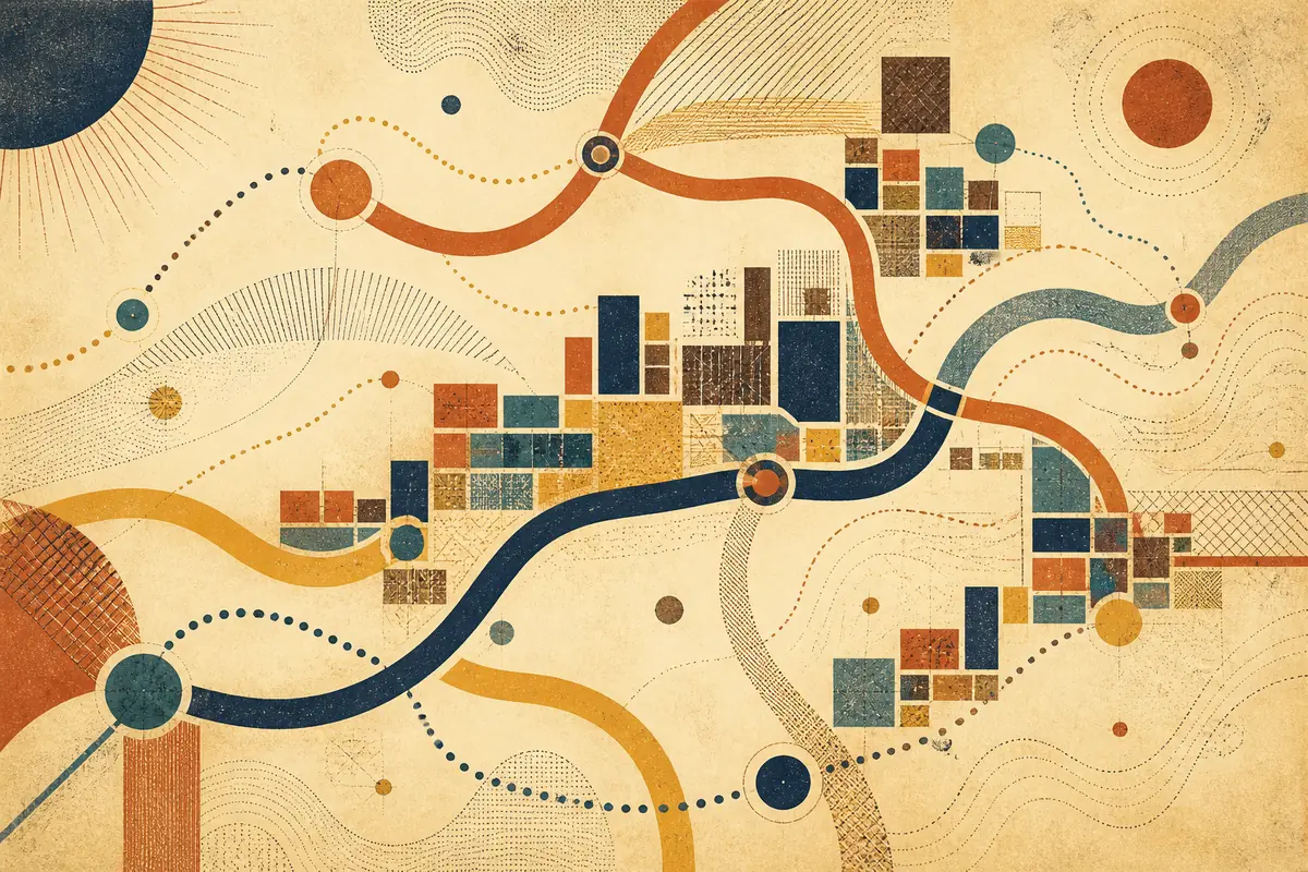 Abstract illustrated map composition for Bury Saint Edmunds, United Kingdom