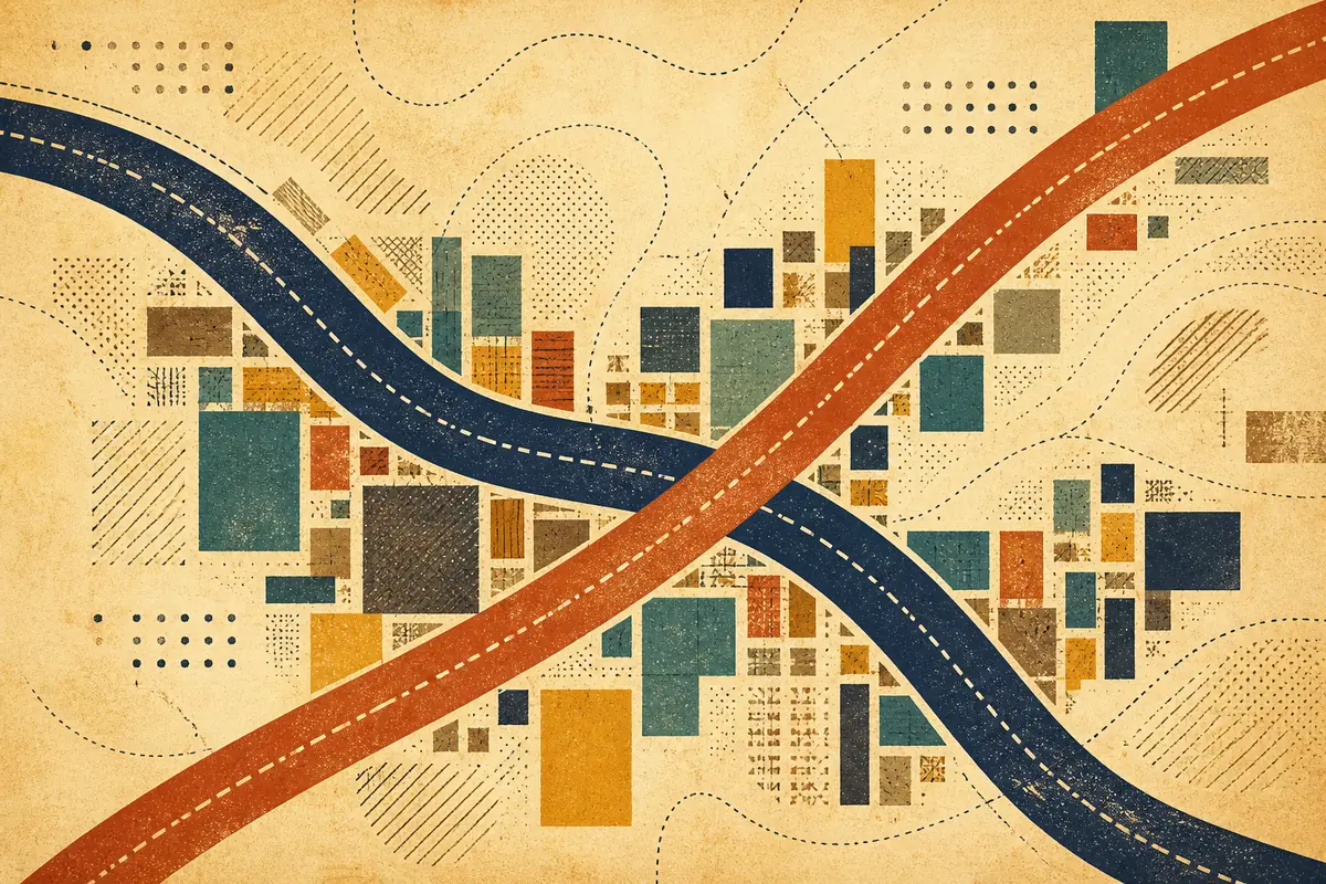 Abstract illustrated map composition for Camberley, United Kingdom