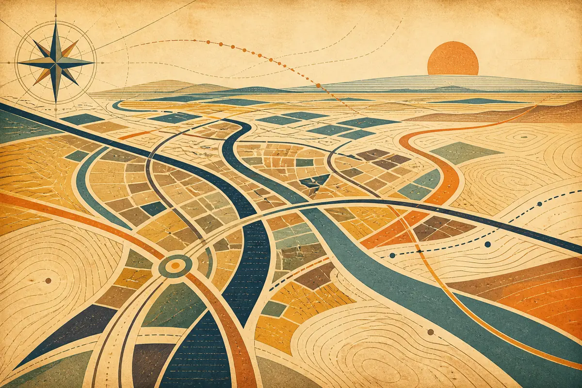Abstract illustrated map composition for Cambridge, United Kingdom