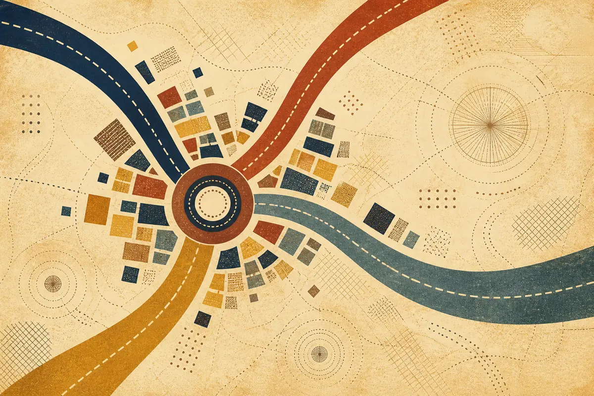 Abstract illustrated map composition for Christchurch, United Kingdom