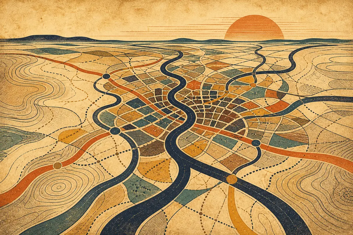 Abstract illustrated map composition for Colchester, United Kingdom