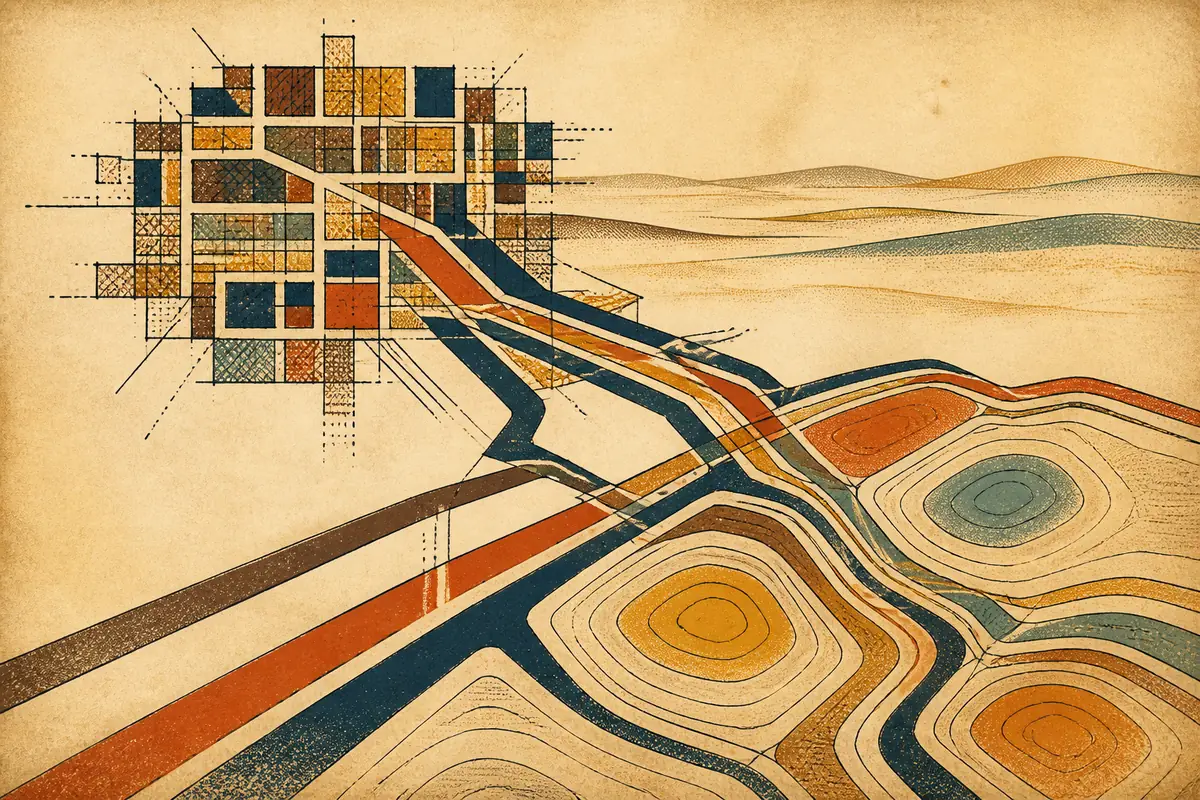Abstract illustrated map composition for Crawley, United Kingdom