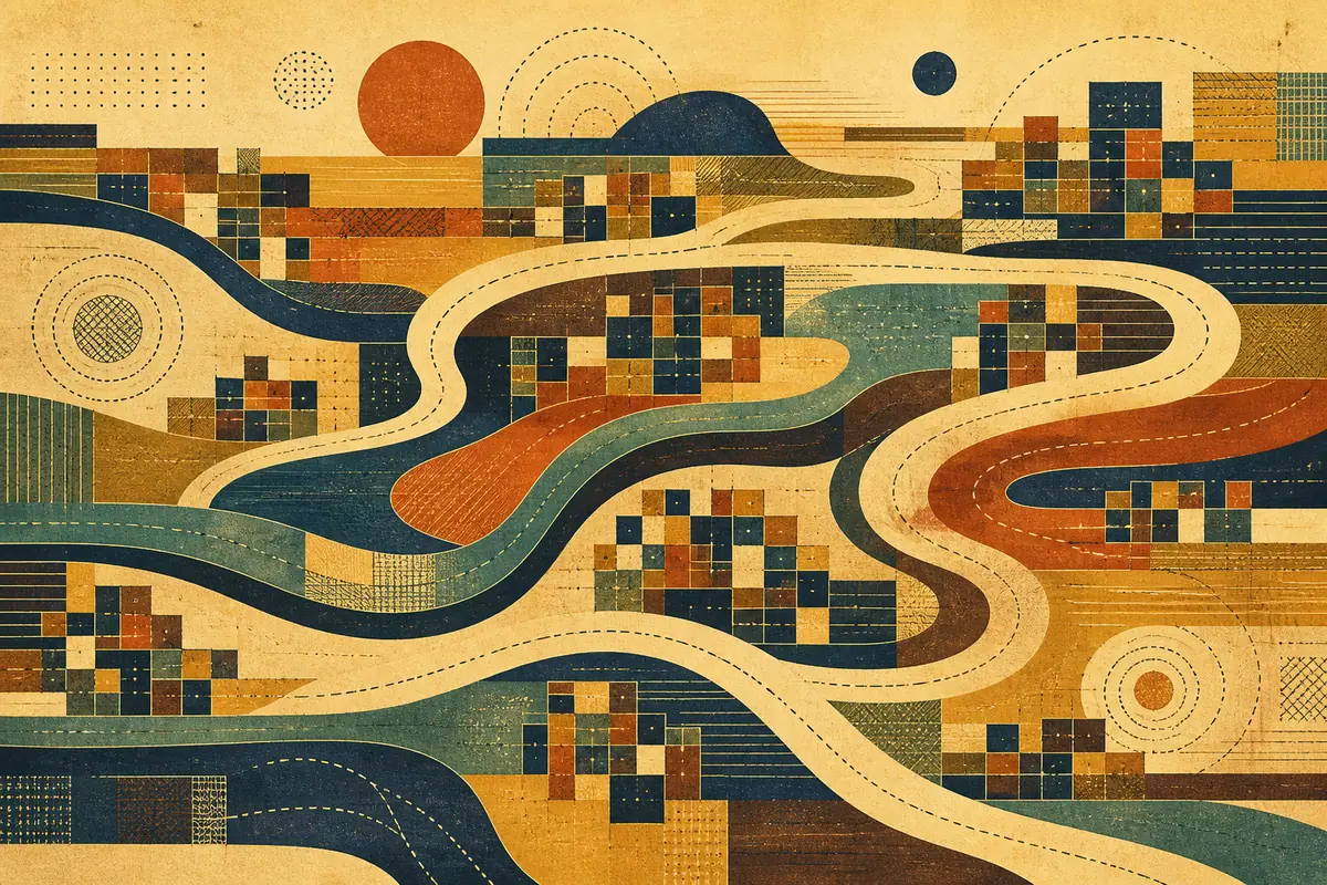 Abstract illustrated map composition for Denton, United Kingdom