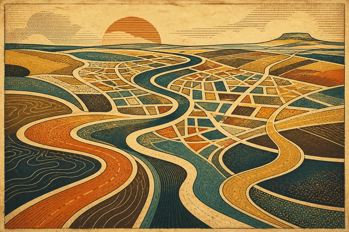 Abstract illustrated map composition for Derry, United Kingdom