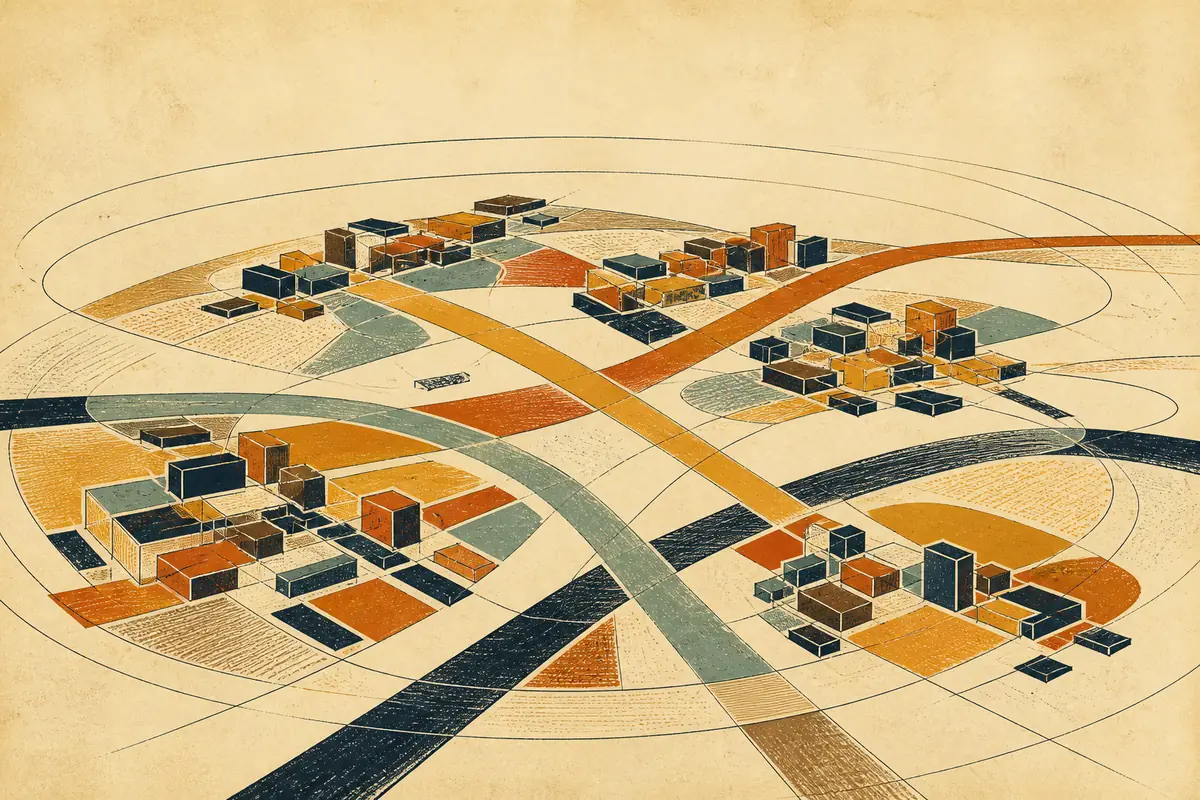 Abstract illustrated map composition for East Kilbride, United Kingdom
