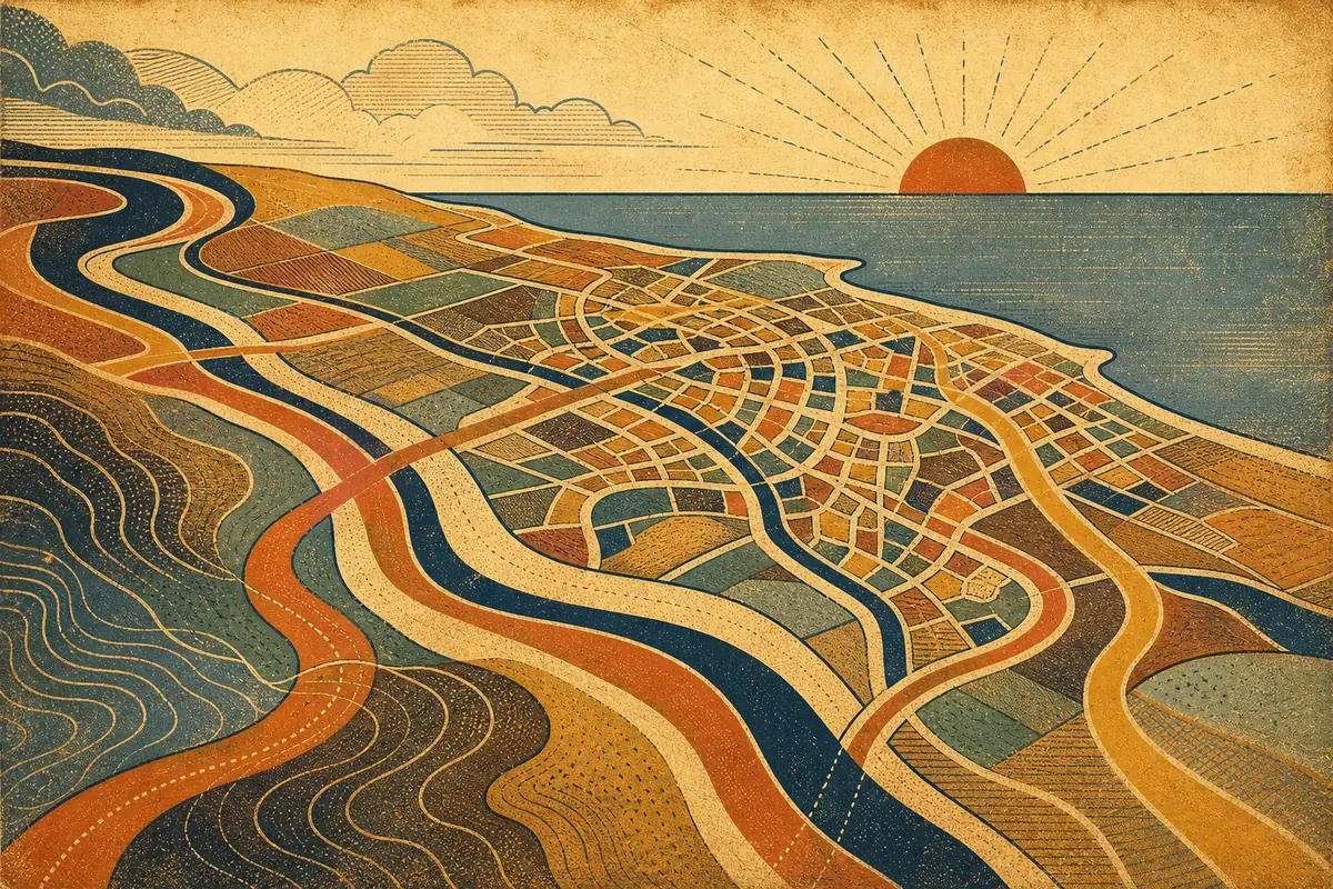 Abstract illustrated map composition for Eastbourne, United Kingdom